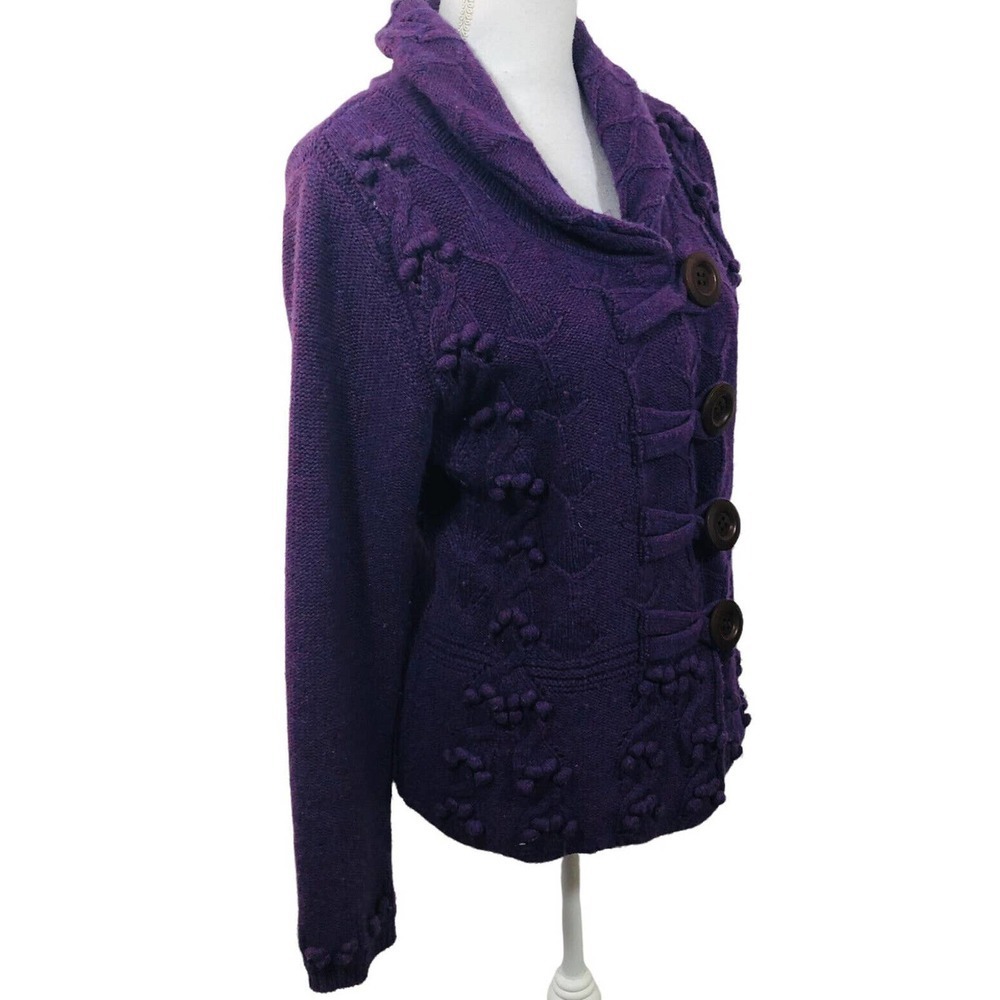 Chadwicks Women’s Size M Purple Chunky Lambswool Cardigan Buttoned sweater - Picture 2 of 7